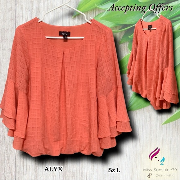 ALYX - Sz L - ballon hem with tiered wide sleeves lux blouse - color Salmon - Picture 1 of 6